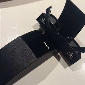 Prada Black Textured Belt with Bow